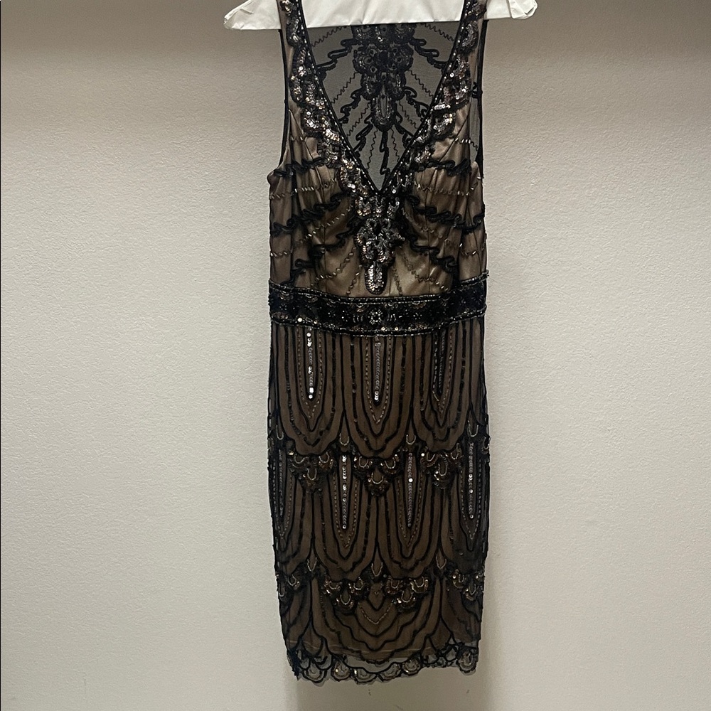 Sue Wong Black and Gold Embellished Dress